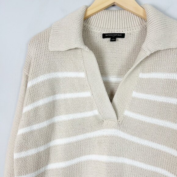 Banana Republic Chunky Fisherman Polo Sweater Striped Size Medium Women's - Picture 2 of 4